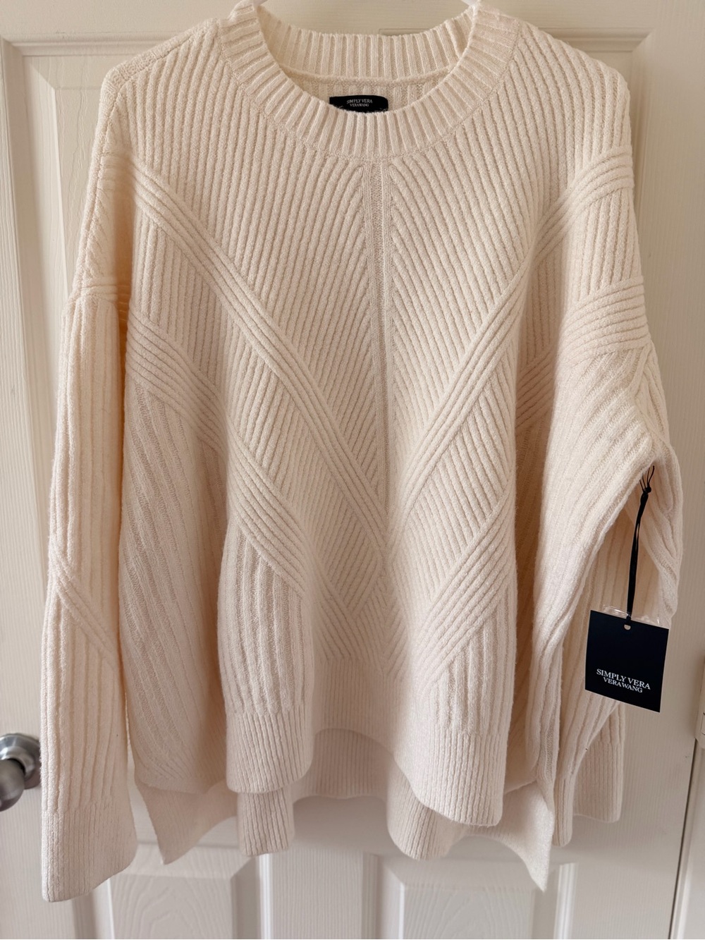 Simply Vera Vera Wang Ivory Textured Ribbed Crew Neck Sweater
